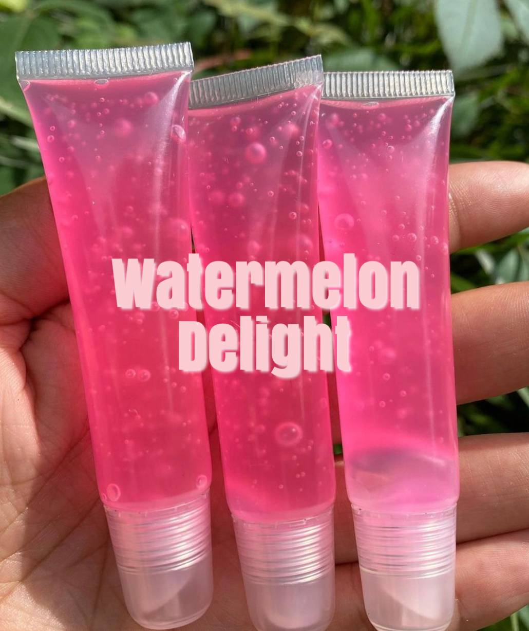 Watermelon flavored pink tinted lip gloss